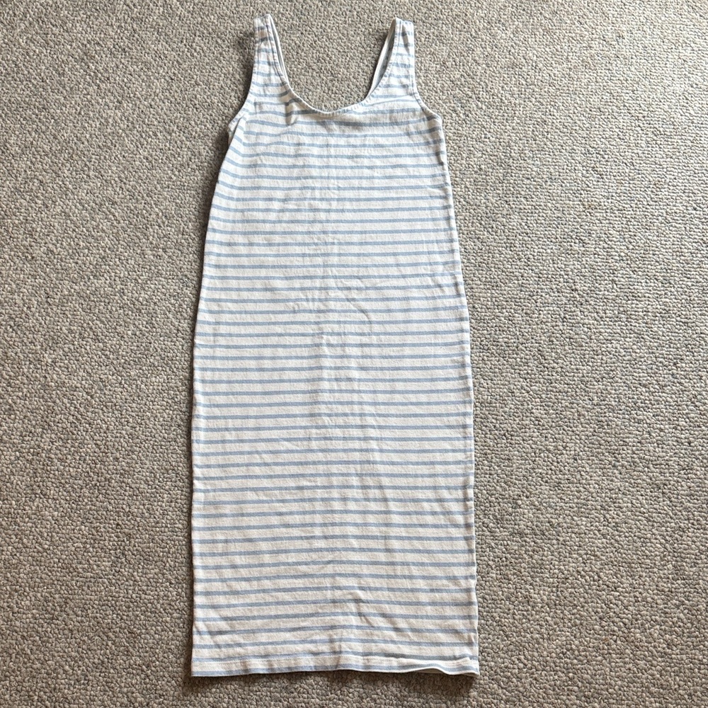Hatch Striped Sleeveless Maternity Midi Dress in Light Blue and White
